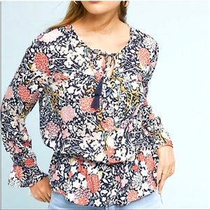Anthropologie Maeve Long Sleeve Floral Blouse